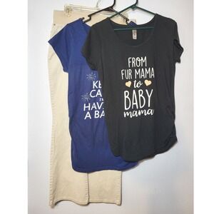 Maternity Bundle‎ Medium 3 Piece 2 Graphic T-Shirts Kika Cream Textured Pants
